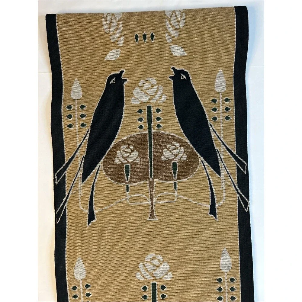 Rennie & Rose Woven Tapestry Table Runner Crow Motifs Made in USA